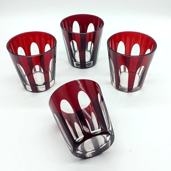 Vintage Ruby Red Cut To Clear Glasses (4) - Picture 1 of 6